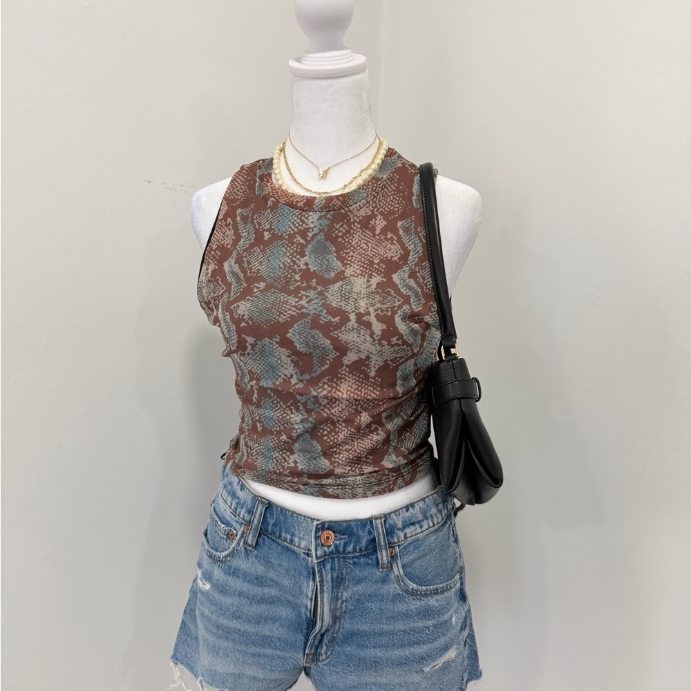 Revamped Brown and Blue Snake Print Tank Top small
